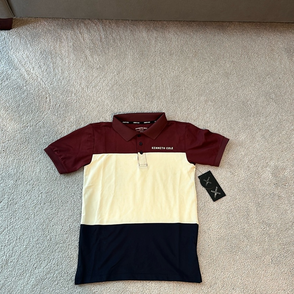 New Boys Kenneth Cole Short Sleev Polo Maroon, Cream, Navy Sz 10/12